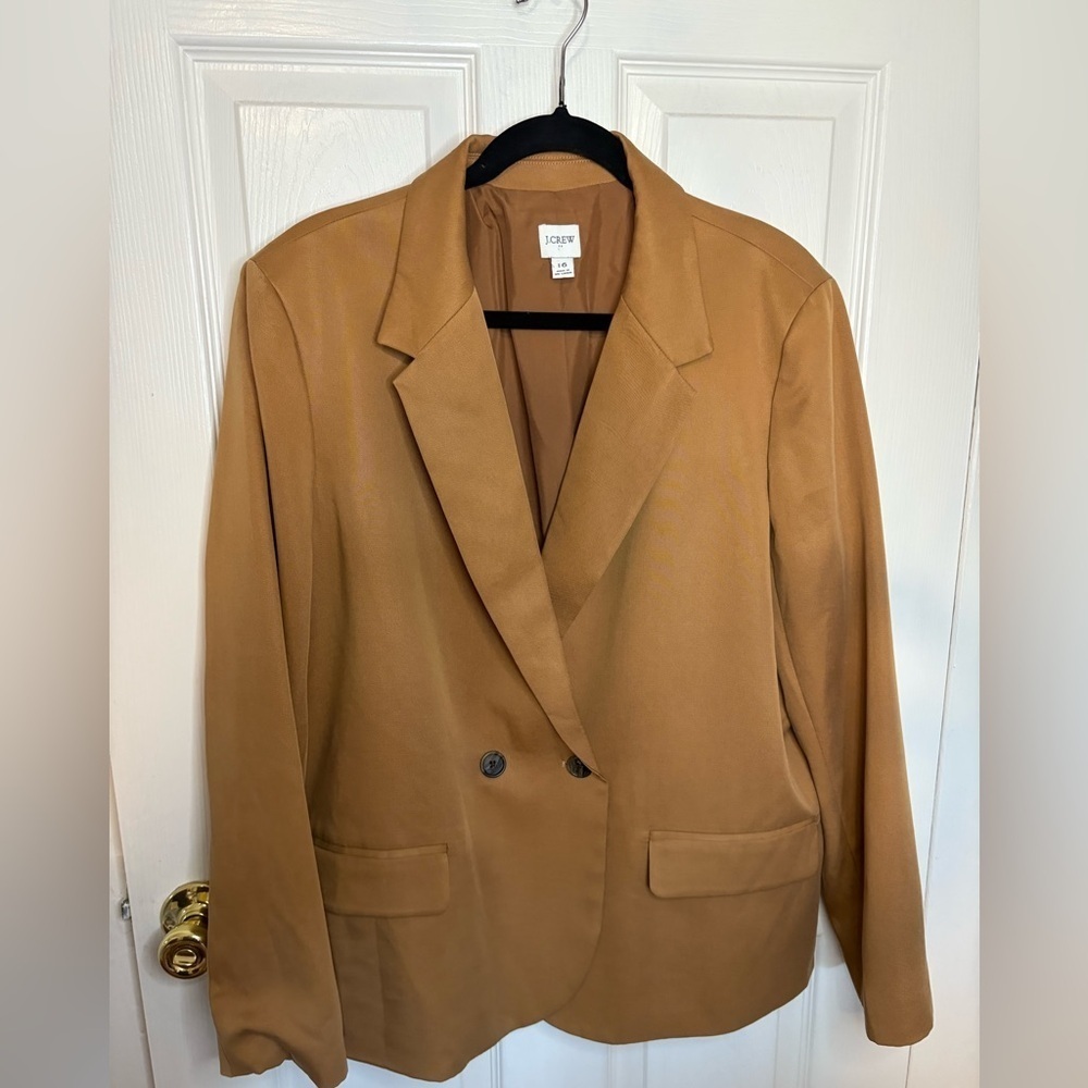 J.Crew Factory Drapey Twill Double-Breasted Blazer – Size 16 | Tan - Picture 2 of 12